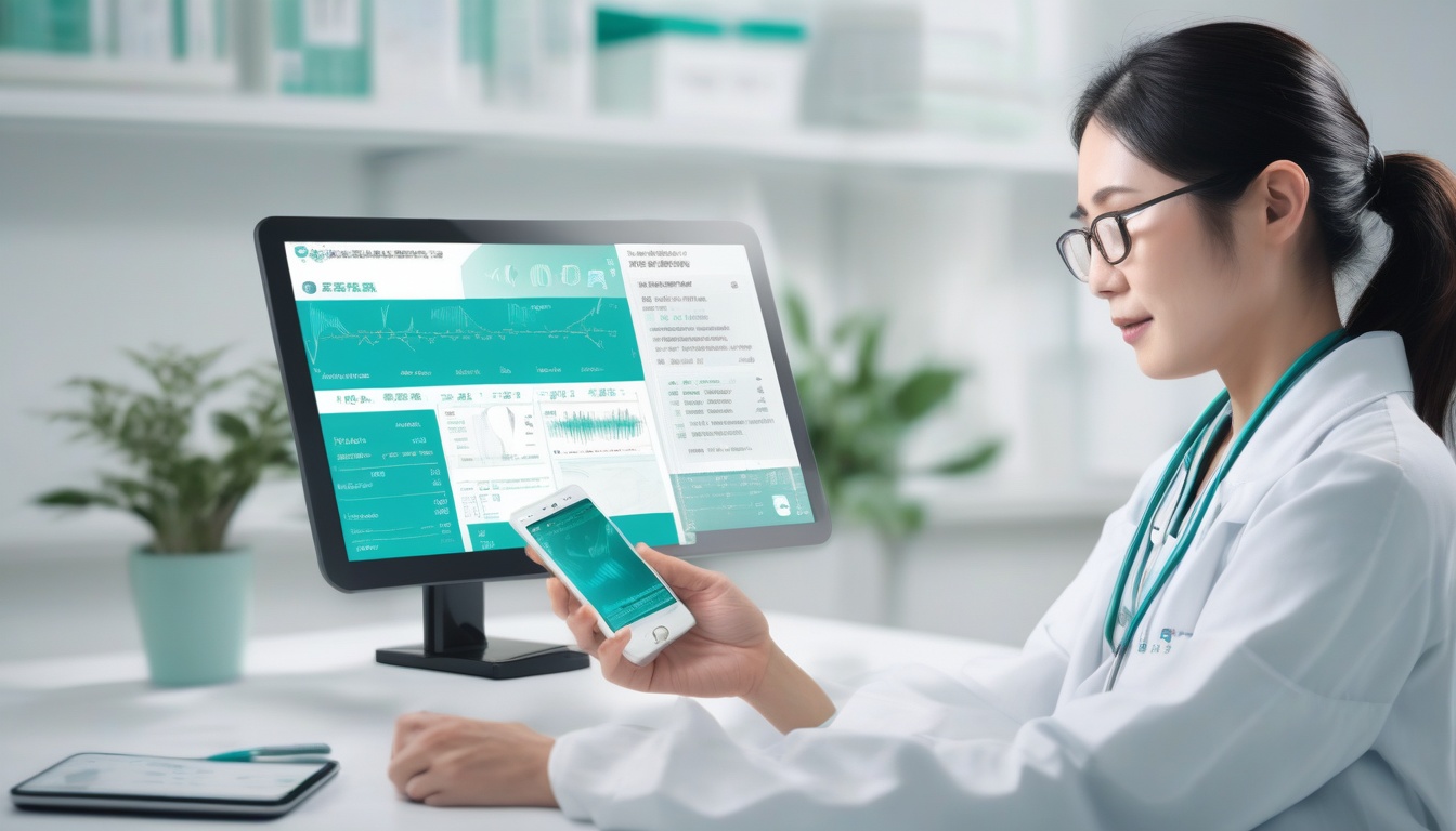 診察室で医師が患者に治療用アプリを処方している場面