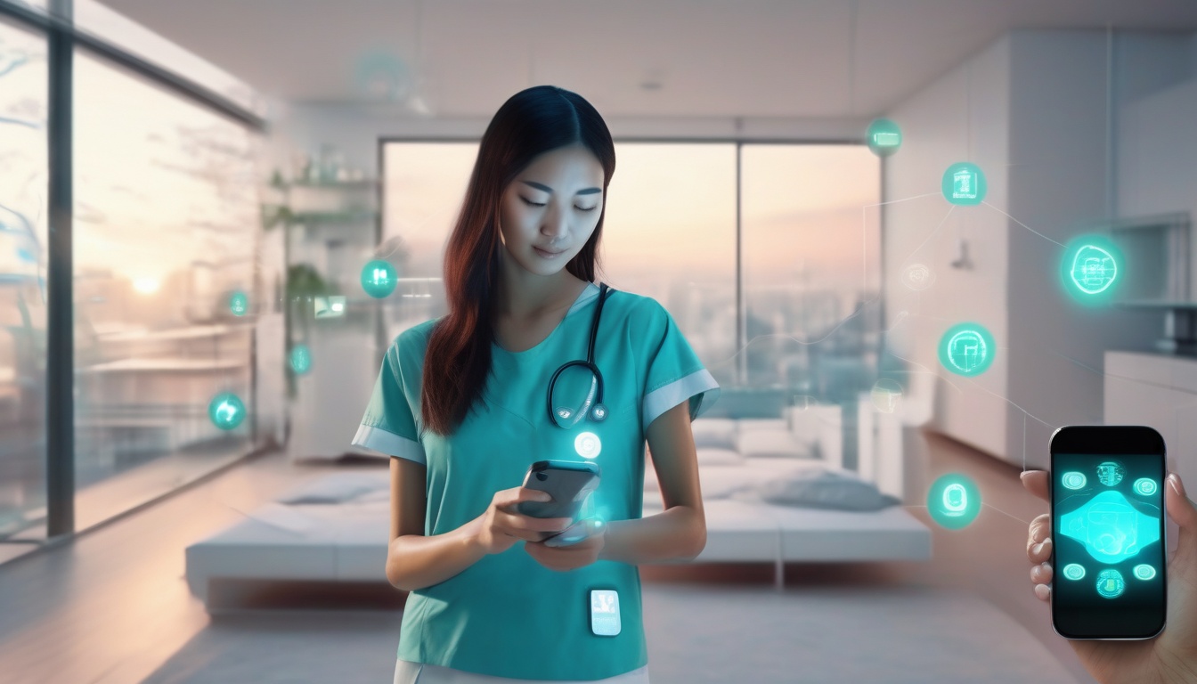スマートウォッチとスマートフォンで健康データを連携させる女性